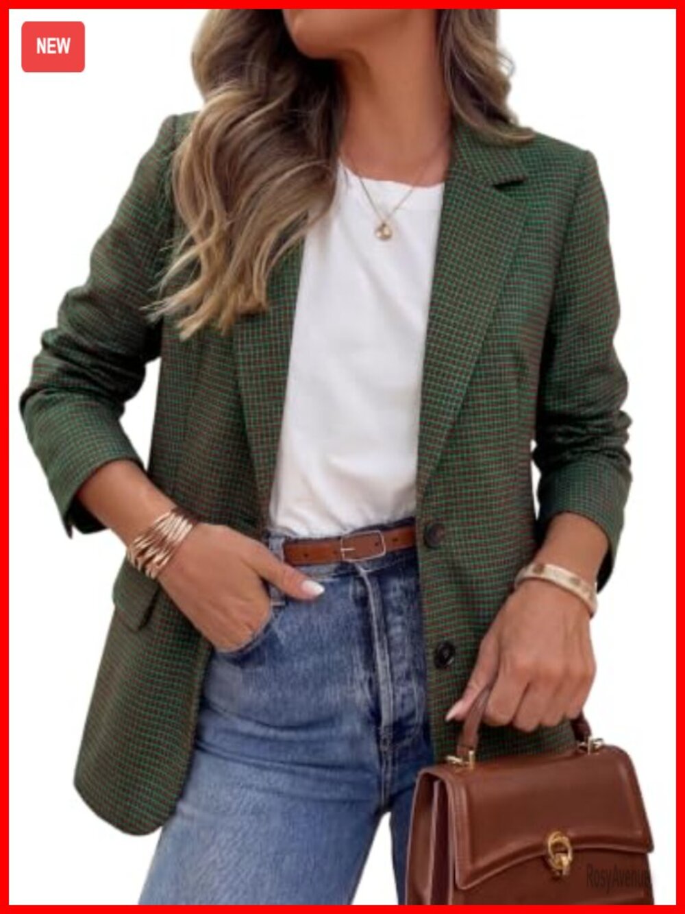 Womens Plaid Houndstooth Blazer Business Casual Notch Lapel Button Front Pockets